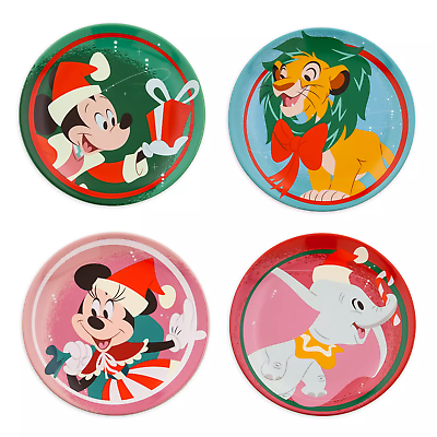 #ad Disney Mickey Mouse and Friends Holiday Plate Set Stoneware 7 1 4quot; D New $36.99