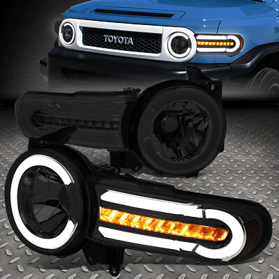 #ad FOR 07 14 FJ CRUISER LED DRLSEQUENTIAL TURN SIGNAL HEADLIGHT LAMPS SMOKED AMBER $198.88
