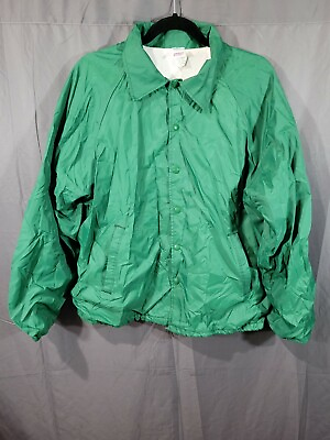 #ad VTG USA Made Jerzees by Russell Small Green Nylon Light Rain Jacket Snap Up XL $24.99