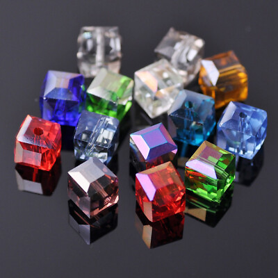 #ad 3mm 4mm 6mm 8mm 10mm Cube Faceted Crystal Glass Loose Craft Beads DIY Jewelry $2.75