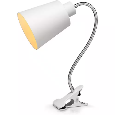 #ad 18.5 In. White Plug in Clip on Flexible Gooseneck Desk Lamp No Bulbs Included $42.17