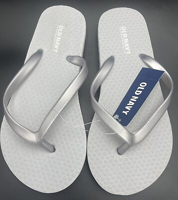 #ad LIMITED Old Navy Toddler Girls Silver Flip Flops US Girl Sandals Size 3 4 $6.99