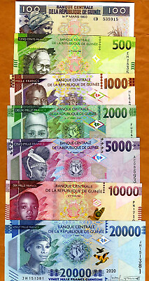 #ad SET Guinea 100 500 1000 2000 5000 10000 20000 francs 2015 2022 UNC Colorful $21.83
