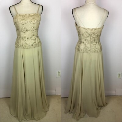 #ad Vtg BLACK TIE OLEG CASSINI Silk Long Gown Dress Size 8 Womans Ivory Embroidered $119.99