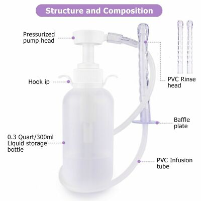 #ad 300ml Pump Action Douche Enema Bottle with Nozzle Vaginal Anal Cleaning $12.59