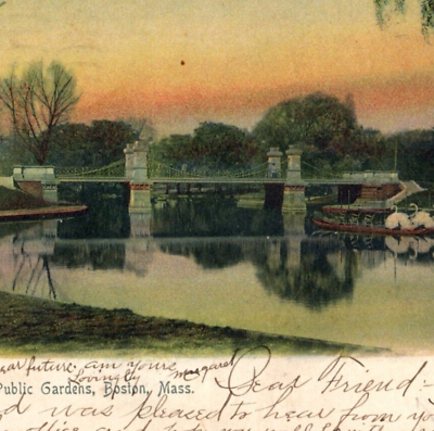#ad Public Garden Lake Bridge Postcard Vintage Antique Boston Massachusetts 1905 $9.45