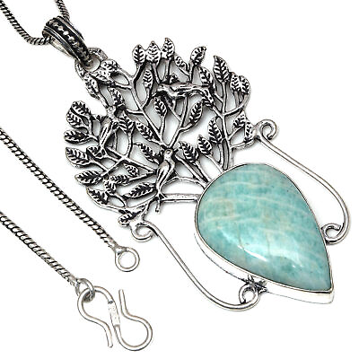 #ad Pendant Amazonite Gemstone Handmade Gift For Her Antique 925 Silver Jewelry 3quot; $7.19