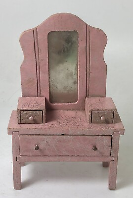#ad Antique Miniature Dollhouse Pink Painted Wood Bedroom Vanity Dresser 1:12 Scale $18.50