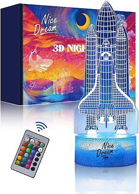 #ad Rocket Night Light for Kids 3D Illusion Lamp 16 Colors Changing with Remote Co $20.99