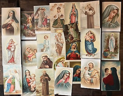 #ad Lot 24 antique extra size religious chromos holy family saints guardian angels $28.50