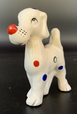 #ad Vintage Dog Figurine Polka Dots Spotted Porcelain 3quot; Whimsical $8.99