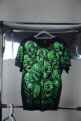 #ad Liquid Blue 2017 Green Skull Pile Double Sided All Over Print T Shirt XL $49.99