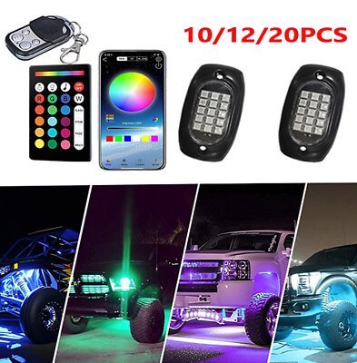 #ad 10 12 20 Pods RGB LED Rock Under Car Underglow Underbody System Neon Music Light $79.99