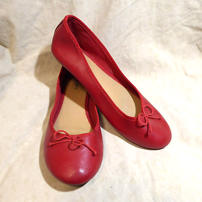 #ad 🩰 Old Navy Almond Toe Ballet Flats sz 9 M Lipstick Red Leatherette; String Bows $17.99