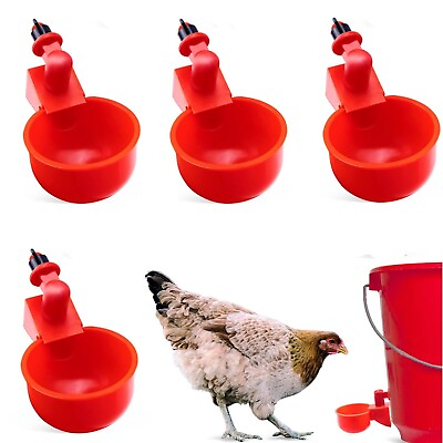 #ad 4x RED Automatic Water Cups Drinker Waterer Poultry Chicken Duck Quail Drinking $5.90
