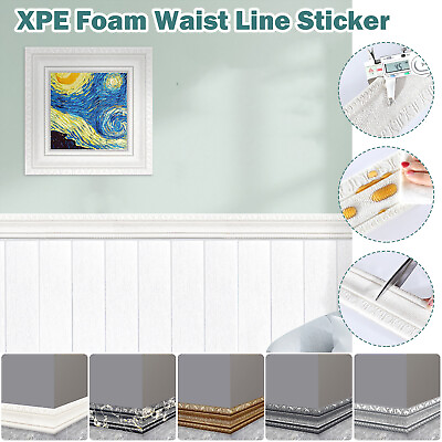#ad 2.3M 3D Waist Line Wall Sticker Tops Corner Line Wall Edge Strip Border Sticker $8.59