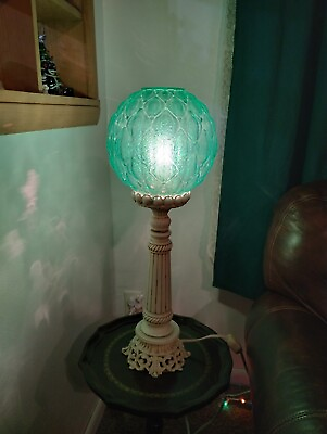 #ad Vintage Art Deco Art Nouveau White Pedestal Green Globe Ball Glass shade 26 quot; $99.99