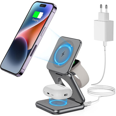 #ad for iPhone 14 13 15 Pro Max 3 In 1 Foldable Magnetic Wireless Charger Stand Pad $59.99