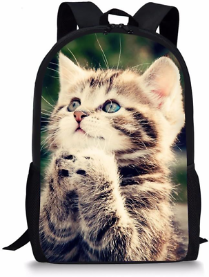 #ad HUGS IDEA Cute Kids School Bag Shoulder Bookbag Cat Printing Animal $42.39