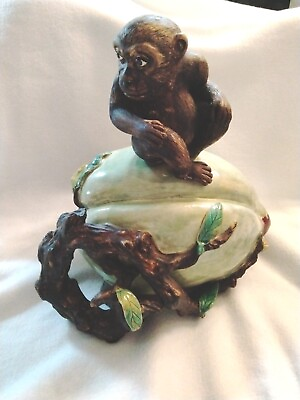 #ad Monkey On A Melon Hide Away Art Ceramics Vintage $100.00