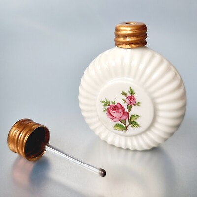 #ad Vintage Bottle for Perfume White Milk Czech Glass Parfume Bottle Rose Art Deco $32.50