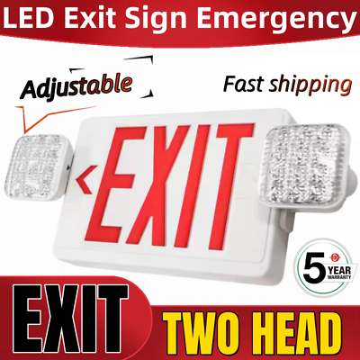 #ad LED Exit Sign Emergency Light Combo Adjustable Heads UL listed Red with Battery $29.00
