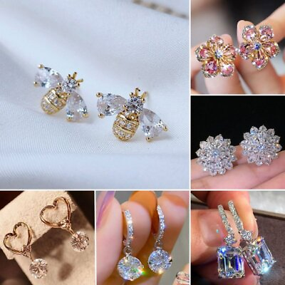 #ad Fashion Cubic Zirconia Crystal Earrings Stud Drop Dangle Women Party Jewelry New C $2.21
