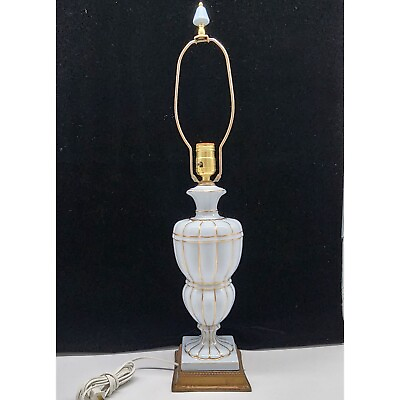 #ad Light Blue Ceramic Lamp Ribbed Gold Trim Brass Socket amp; Finial 25quot; VTG Antique $79.99
