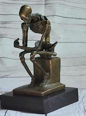 #ad Contemporary Solid Bronze Skeleton Thinker Sculpture Signed Milo Artwork Deal $79.50