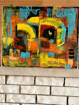 #ad Mid Century Modern Abstract Expressionist Painting on Stretched Canvas Signed $135.00