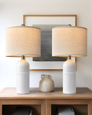#ad Table Lamps Set of 2 22.5quot; Modern White Ceramic Table Lamps for Living Ro... $122.09
