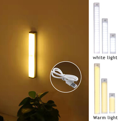#ad US LED Motion Sensor Strip Light USB Rechargeable Magnetic Cabinet Closet Lamp $7.09