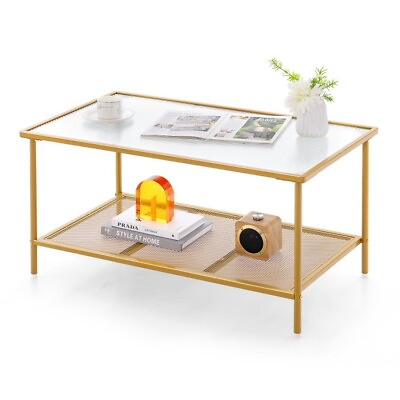 #ad 2 Tier Top Coffee Modern Table with Shelf Center Tea Table Glass Top Living Room $73.96