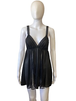 #ad Flora Nikrooz Black Semi Sheer Baby Doll Lingerie Dress Size M $19.00