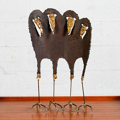 #ad Mid Century Modern Abstract Metal Birds Crows Sculpture Iron Gold Folk Art 60s $198.98