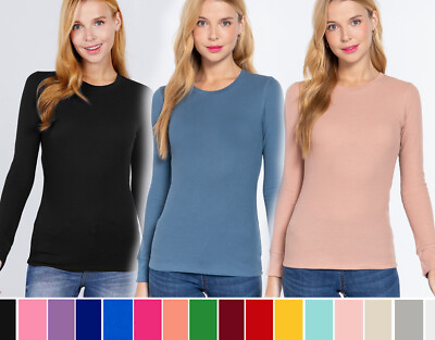 #ad #ad Women#x27;s Crew Neck Thermal Shirt Top Stretch Cotton Long Sleeve Basic Waffle Knit $6.49
