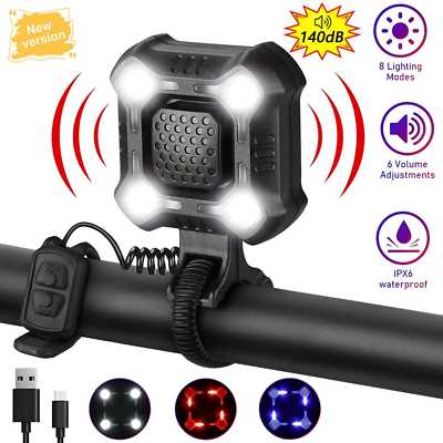 #ad Waterproof USB Charging Night Riding Light Bicycle Horn Security Alarm Bike Bell $17.89