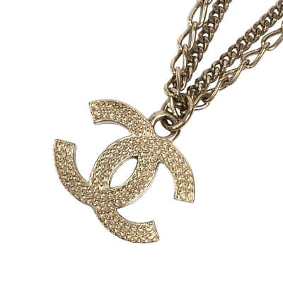 #ad CHANEL Coco Mark double chain necklace gold metal GP necklace #641 $518.43