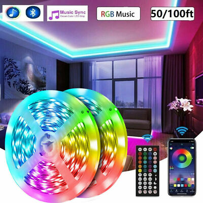 #ad 100ft 50ft Music Sync Bluetooth 5050 RGB LED Strip Lights Light Remote Control $8.99