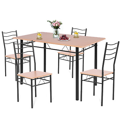#ad Topbuy 5 PCS Dining Table Set 4 Chairs MDF Metal Frame Kitchen Furniture $129.95