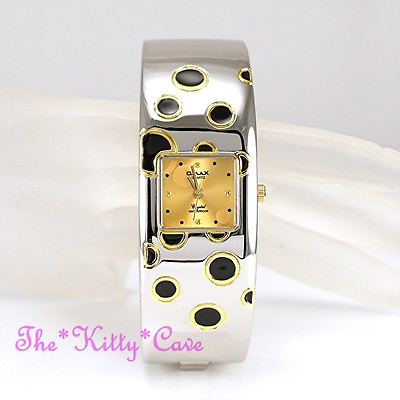 #ad Retro OMAX 2Tone Polka Silver amp; Gold Seiko Movt Swiss Brand Bangle Watch BAE016 $34.99
