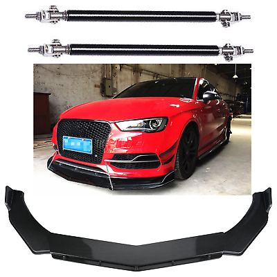 #ad For Audi A3 A4 A5 Carbon Fiber Front Bumper Lip Splitter SpoilerStrut Rods Body $69.99
