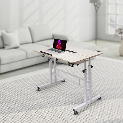 #ad Rolling Laptop Desk Adjustable Office Computer Table Mobile Stand up Workstation $69.83