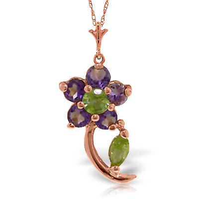 #ad 14K. GOLD FLOWER NECKLACE WITH AMETHYSTS amp; PERIDOTS $494.29