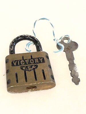 #ad Vintage Brass VICTORY Padlock With Key $18.04