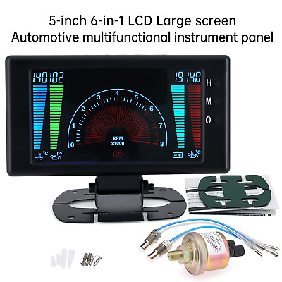 #ad 6 in1 Multi function LCD Digital Car Auto Meter LED Oil Pressure Gauge Universal $54.18