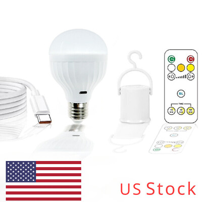 #ad Emergency LED Light Bulb Dimmable Rechargeable Remote Control RC Lamp TypeC USB $15.89