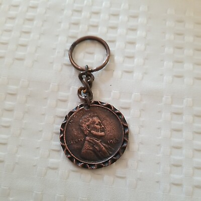 #ad Vintage Keychain 1965 One Cent Key Coin Shaped Large Lincoln $9.99