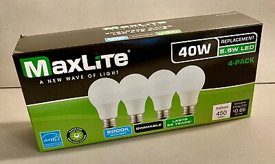 #ad MaxLite LED 5.5W Soft White 450 Lumens A19 40W Dimmable 4 Packs Bulbs $11.39