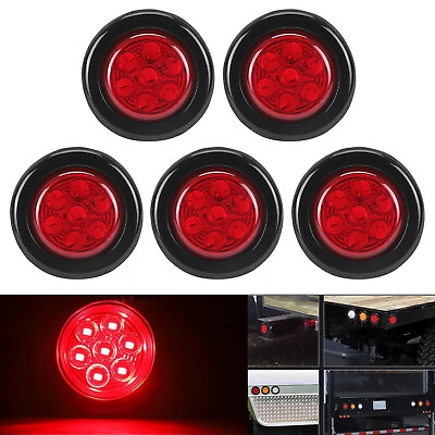 #ad 5pcs 2quot; inch Round Red 7 LED Side Marker Lights Clearance Trailer Truck RV 12V $18.95